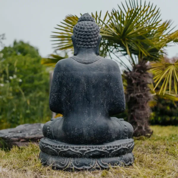 Statue bouddha assis namaste noir antique 100cm pour jardin extérieur – Image 4