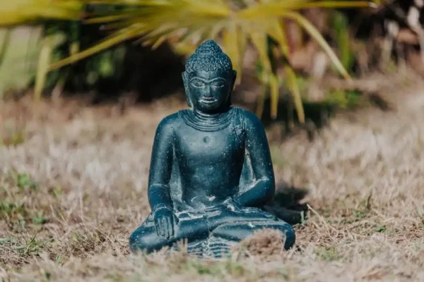 Statue Bouddha assis zen jardin extérieur noir antique 21cm – Image 3