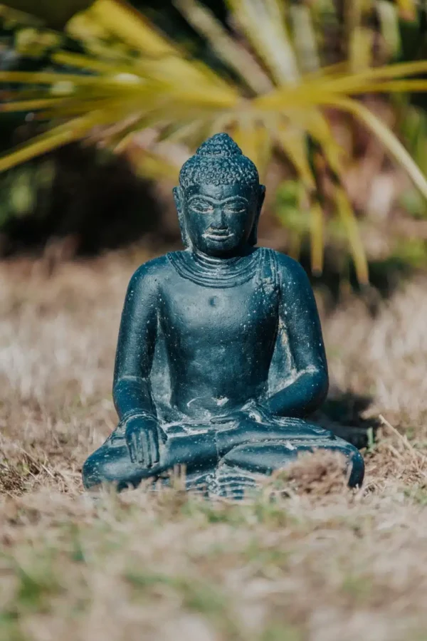 Statue Bouddha assis zen jardin extérieur noir antique 21cm – Image 2