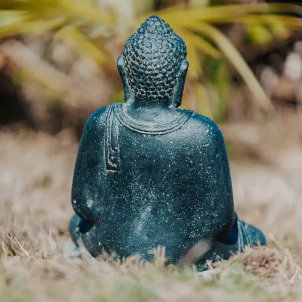 Statue Bouddha assis zen jardin extérieur noir antique 21cm – Image 4