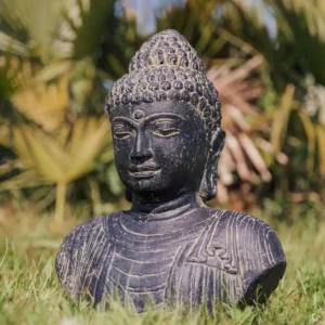 Statue Bouddha extérieur buste, visage tête noir antique 40 cm