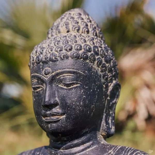 Statue Bouddha extérieur buste, visage tête noir antique 40 cm – Image 2