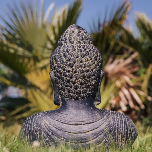 Statue Bouddha extérieur buste, visage tête noir antique 40 cm – Image 3