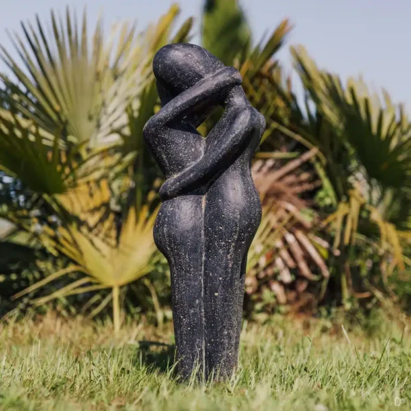 Statue Couple Amoureux Enlacé Amour Extérieur Jardin Noir Antique 60cm – Image 5