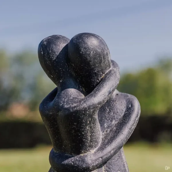 Statue Couple Amoureux Enlacé Amour Extérieur Jardin Noir Antique 60cm – Image 4