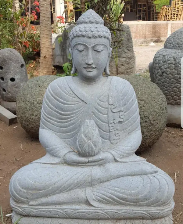 Statue Bouddha assis XL fleur de lotus extérieur méditation 125 cm en pierre naturelle