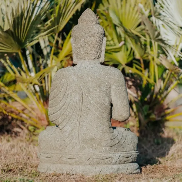Grande statue de Bouddha en pierre volcanique naturelle Namaste 75cm – Image 4