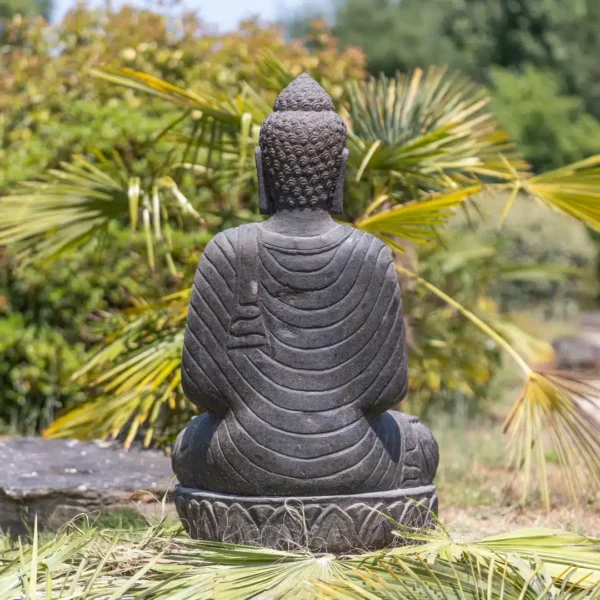 Statue bouddha assis en pierre naturelle noir 100cm – Image 4