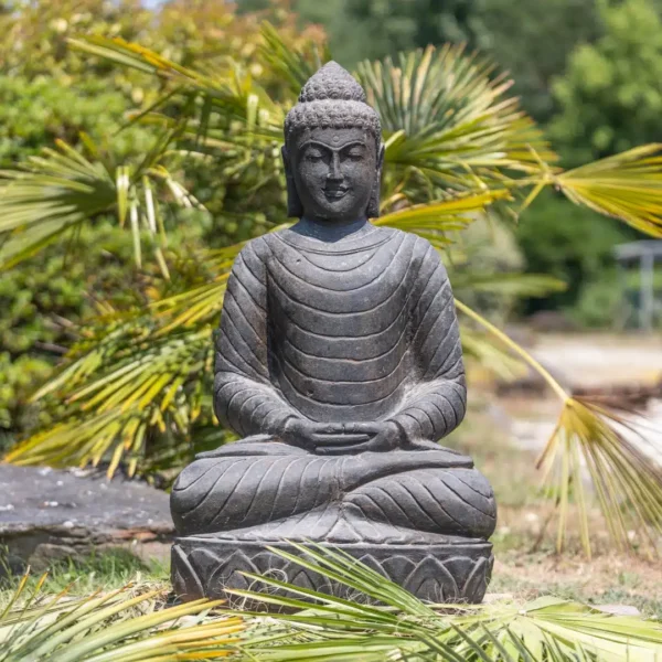 Statue bouddha assis en pierre naturelle noir 100cm