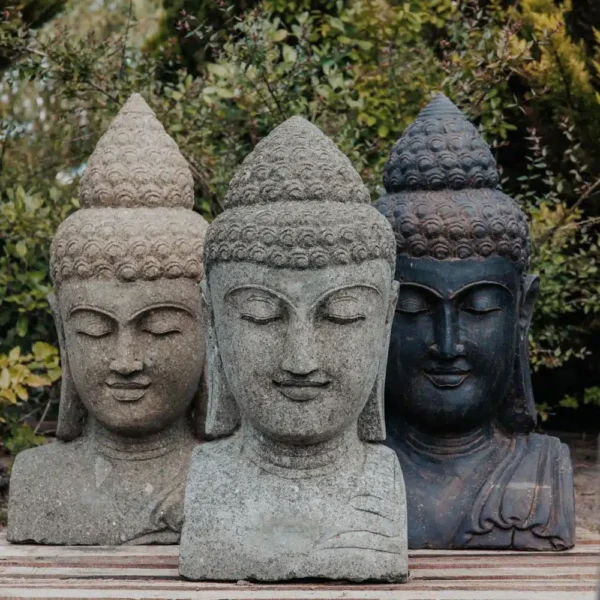 Statue buste bouddha en pierre volcanique naturelle 80cm – Image 4