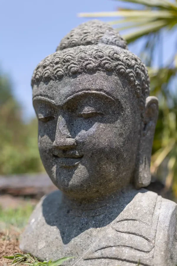 Statue de jardin buste de bouddha extérieur en pierre 50 cm – Image 2