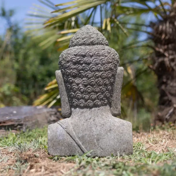 Statue de jardin buste de bouddha extérieur en pierre 50 cm – Image 3