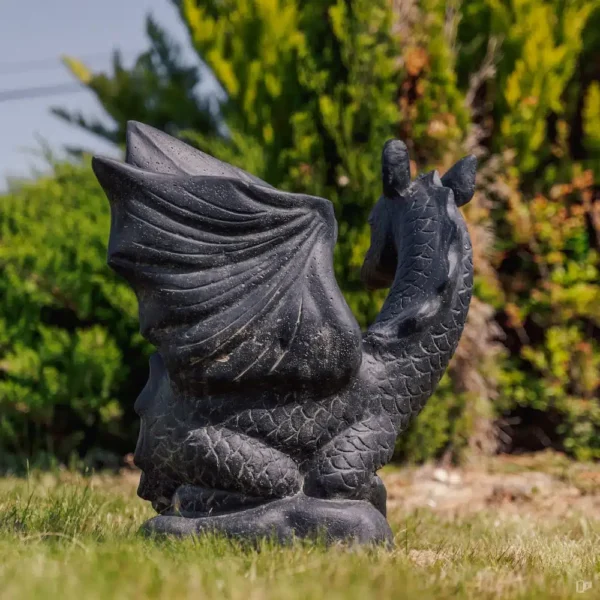 Statue de jardin dragon extérieur noir antique 70cm – Image 2