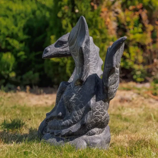 Statue de jardin dragon extérieur noir antique 70cm – Image 3