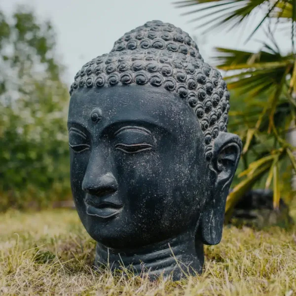 Statue de jardin fontaine tête de Bouddha noir antique 75cm – Image 3