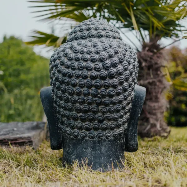 Statue de jardin fontaine tête de Bouddha noir antique 75cm – Image 4