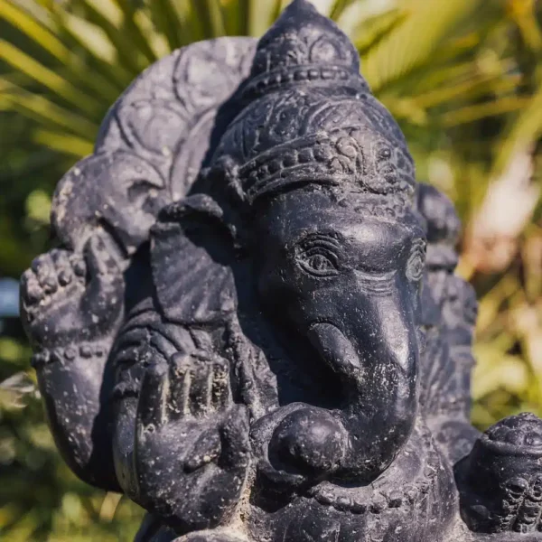 Statue de jardin ganesh assis extérieur noir antique 50cm – Image 2