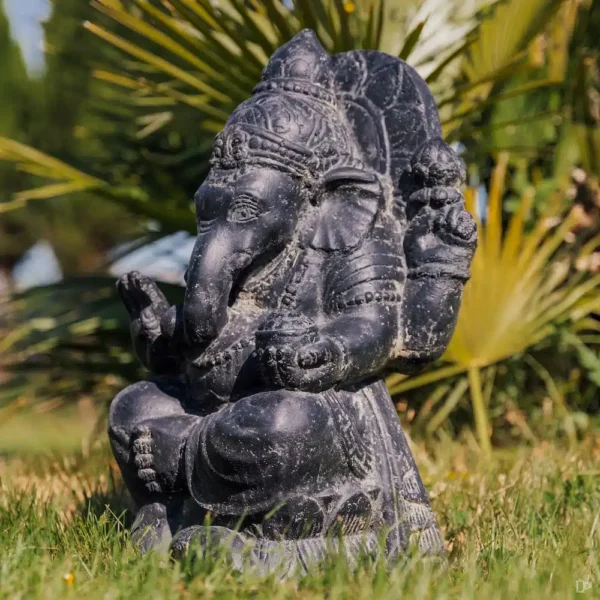Statue de jardin ganesh assis extérieur noir antique 50cm – Image 3