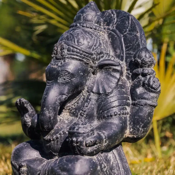Statue de jardin ganesh assis extérieur noir antique 50cm – Image 4
