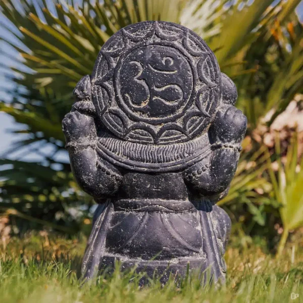 Statue de jardin ganesh assis extérieur noir antique 50cm – Image 5