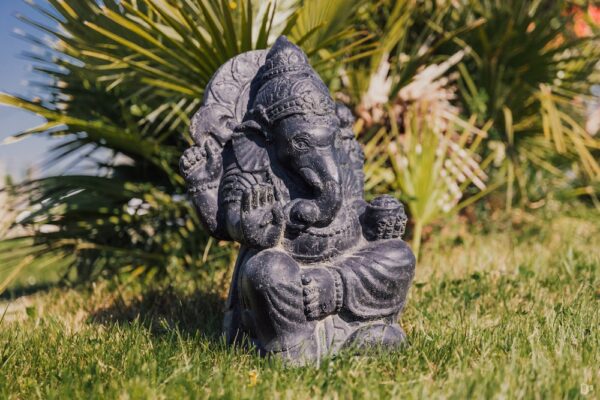 Statue de jardin ganesh assis extérieur noir antique 50cm – Image 6