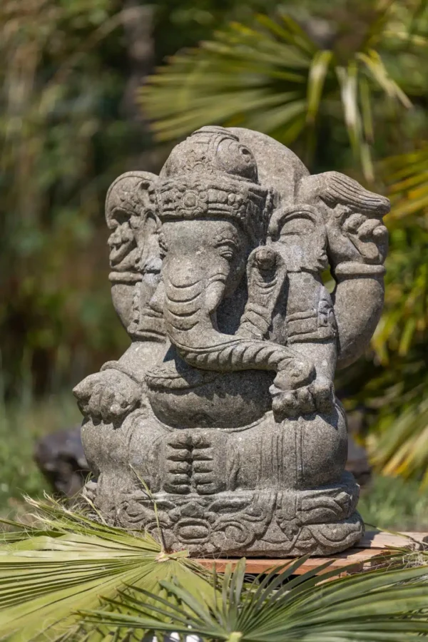 Statue Ganesh assis en pierre naturelle 75cm – Image 4