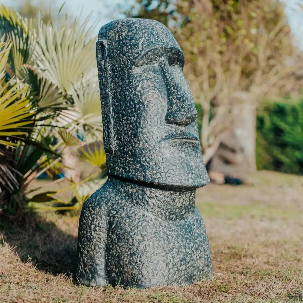Statue de jardin moai 100 cm en pierre noire antique