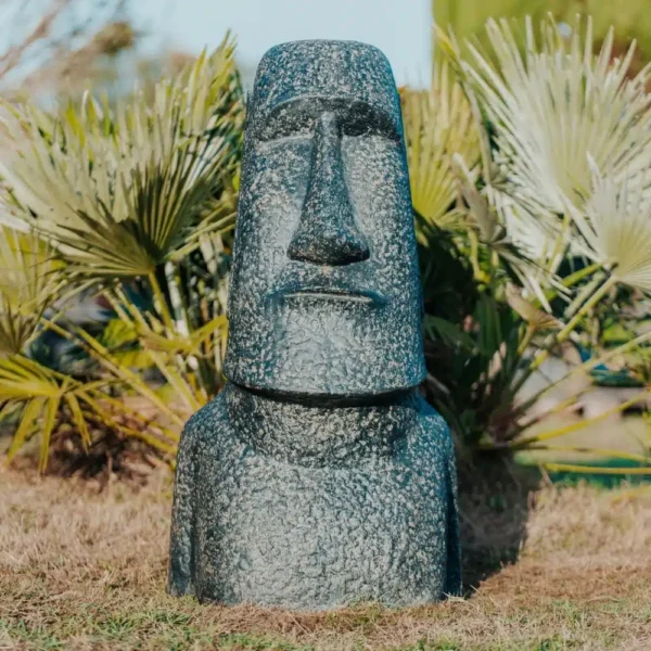 Statue de jardin moai 100 cm en pierre noire antique – Image 3