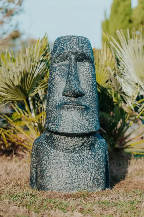Statue de jardin moai 100 cm en pierre noire antique – Image 4