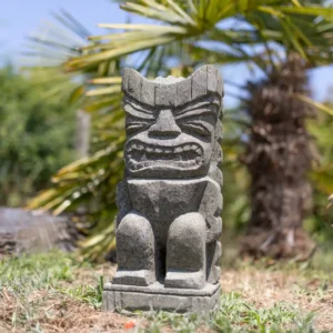 Statue tiki en pierre volcanique naturelle de 50cm, jardin extérieur, Polynésie – Warrior