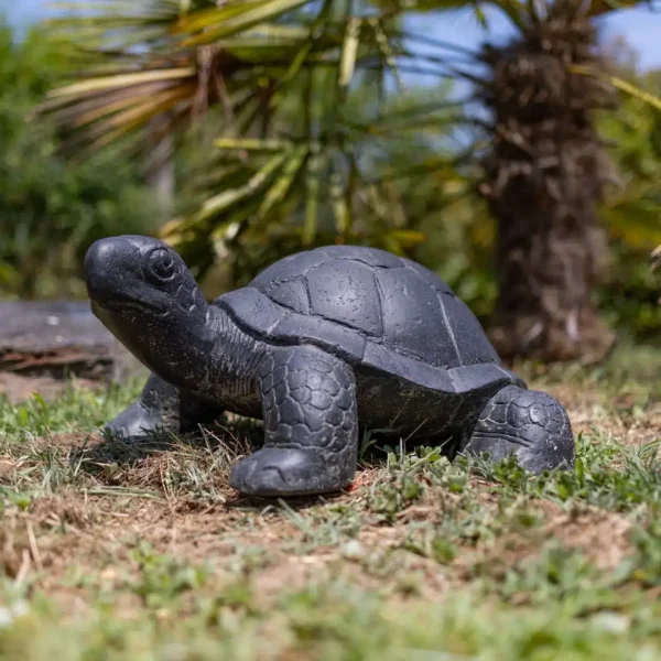 Statue de jardin extérieur tortue noir antique 60cm