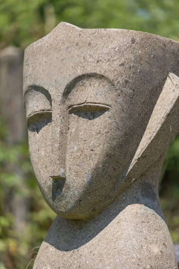 Statue visage primitif moaï jardinière sculpture en pierre volcanique naturelle pot de fleur 80cm – Image 4