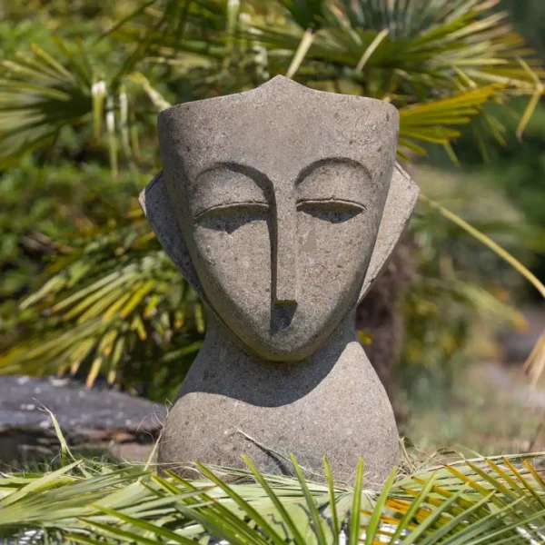 Statue visage primitif moaï jardinière sculpture en pierre volcanique naturelle pot de fleur 80cm