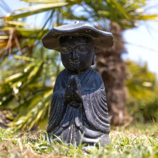 Statue de jardin moine shaolin avec chapeau statuette extérieur 50cm