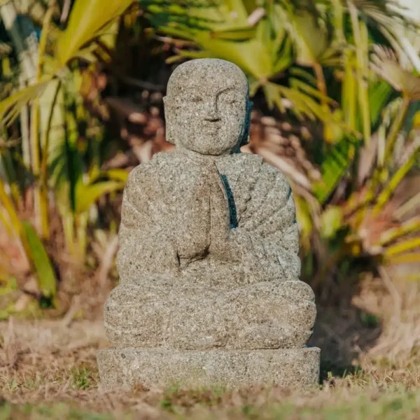 Statue de moine Shaolin assis en pierre naturelle 50cm – Image 2