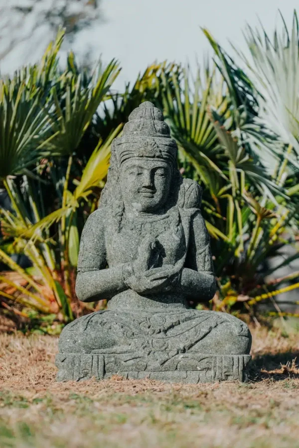 Statue déesse fertilité Dewi assise en pierre naturelle 75cm – Image 3
