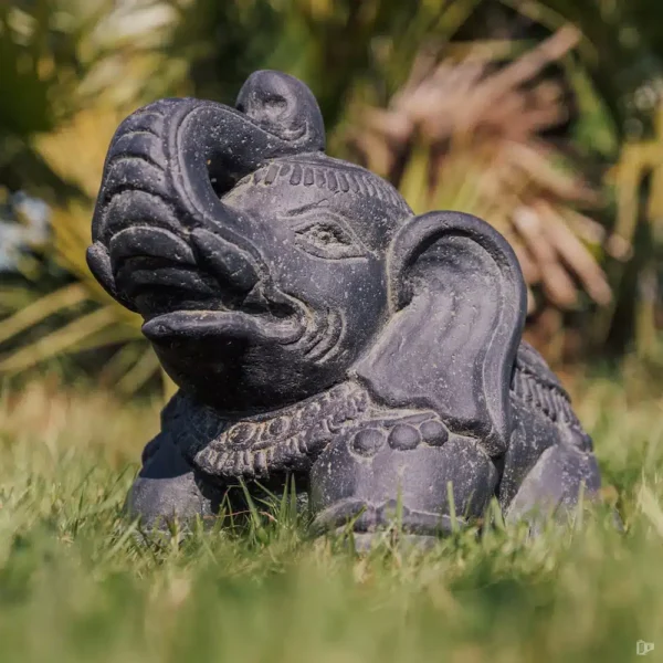 Statue éléphant indien jardin décoration noir 33cm