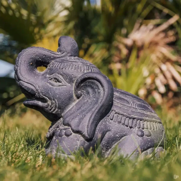 Statue éléphant indien jardin décoration noir 33cm – Image 2