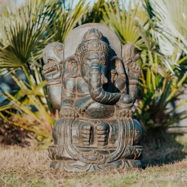 Statue ganesh assis en pierre naturelle noir antique 75cm