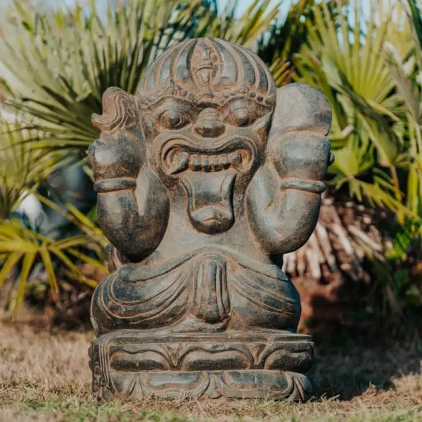 Statue ganesh assis en pierre naturelle noir antique 75cm – Image 5