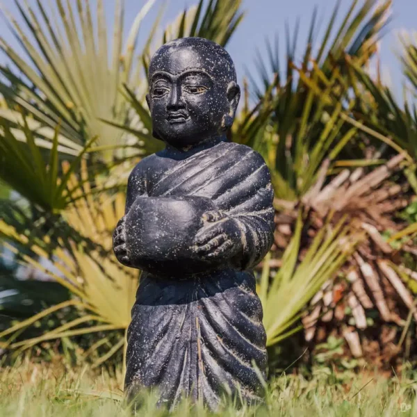 Statue Moine de la Sagesse Shaolin Pot Pour Bougie Noir Antique 60cm