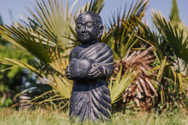 Statue Moine de la Sagesse Shaolin Pot Pour Bougie Noir Antique 60cm – Image 6