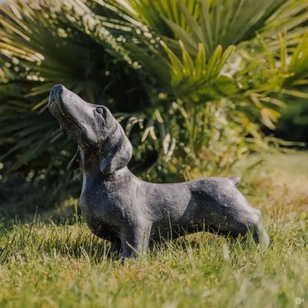 Statue teckel chien dachshund extérieur noir 40cm