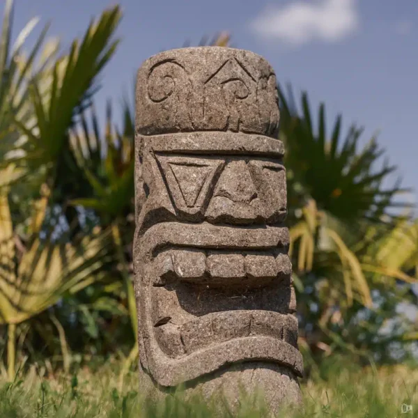 Statue Tiki – Totem jardin extérieur en pierre volcanique naturelle 50cm – Maiao – Image 2