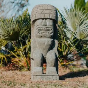 Statue tiki totem en pierre volcanique 100cm – décor polynésien jardin extérieur – Primitif