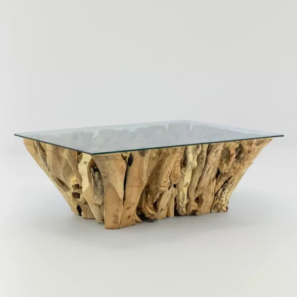 Table basse en bois massif de teck et verre 120 x 80cm – Maries