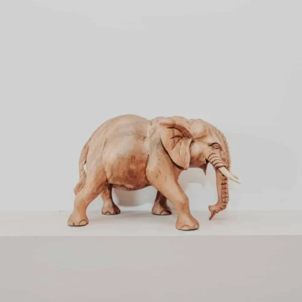 Décoration Statue Eléphant en Bois Massif 20cm