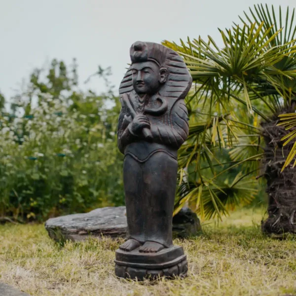 Statue Pharaoh Toutankhamon Debout Jardin Extérieur en Pierre Naturelle Noir Antique 100cm