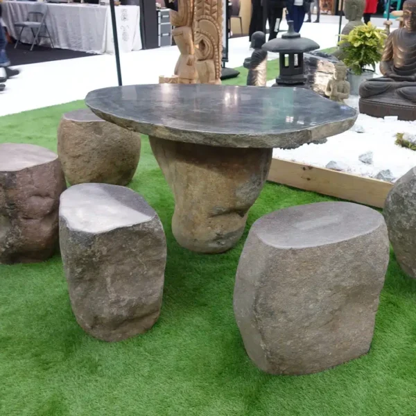 Table de jardin en pierre naturelle premium 125cm