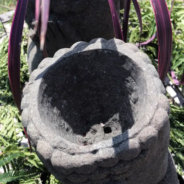 Ensemble statue visage primitif moaï jardinière sculpture en pierre volcanique naturelle pot de fleur 50cm - child – Image 5